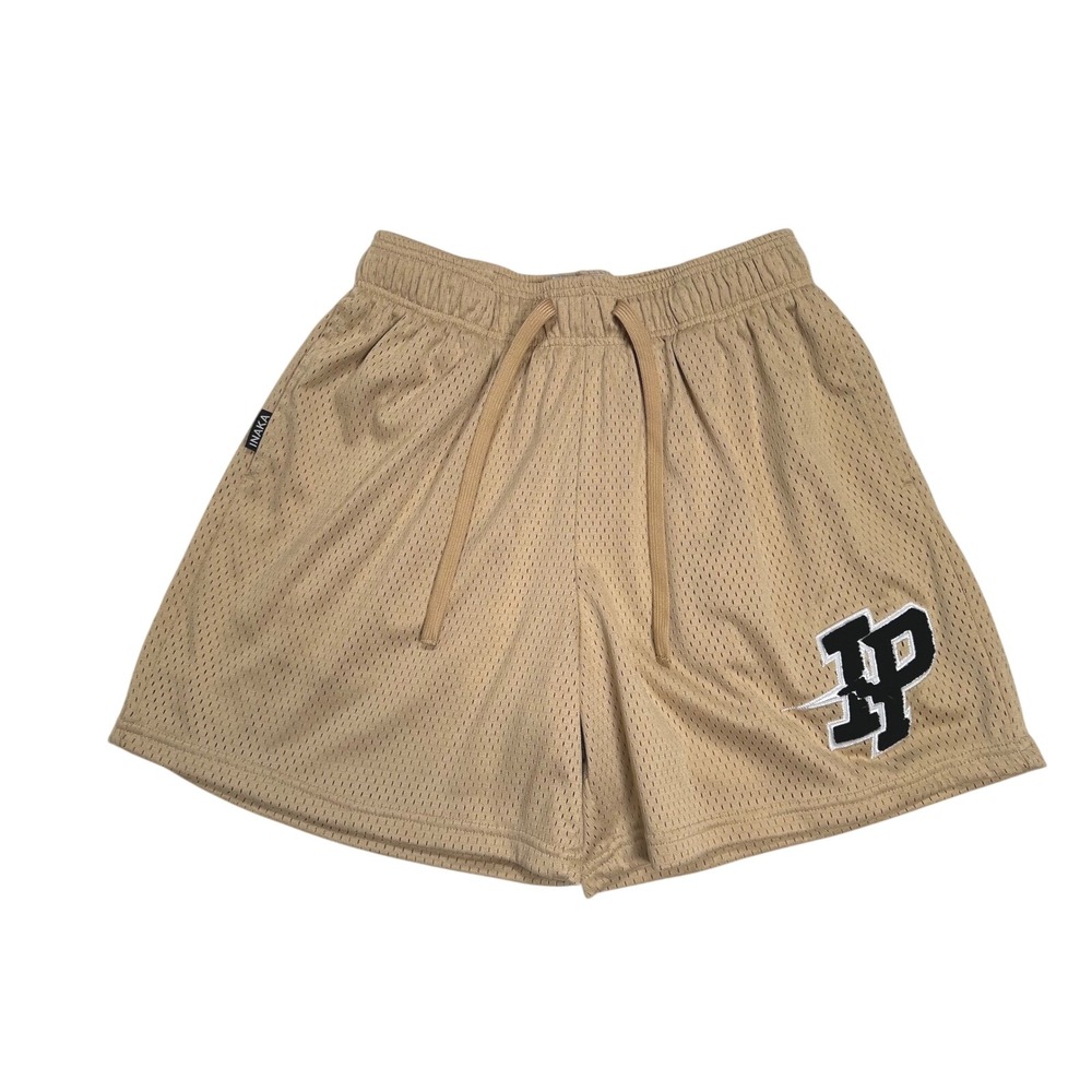 Inaka Power Mesh Patch Basic Shorts Athletic Tan Embroidered size‎ Large